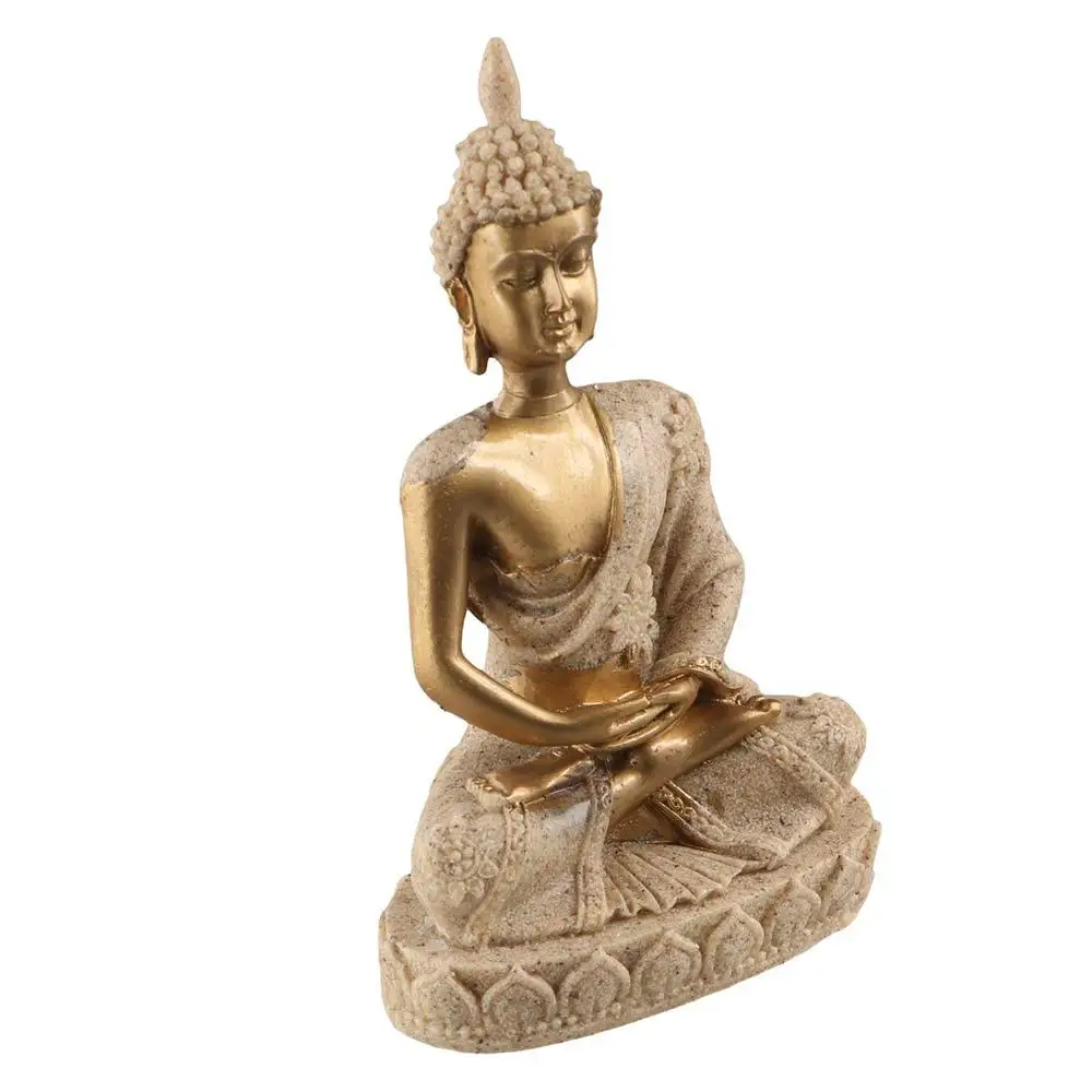 Sitting Meditation Sandstone Buddha Oriental Culture Sitting Posture Buddhist Figurine Ornament Zen Green Sandstone