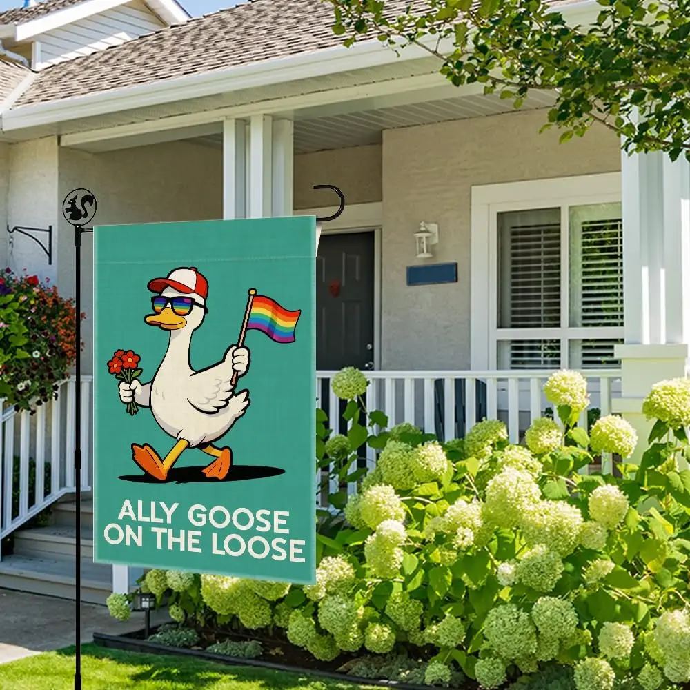 Ally Goose On The Loose Garden Flags, Double Sided Farmhouse Outdoor Lawn Decor Yard Flag, Funny Rainbow LGBTQ Pride Flags,  ZZM