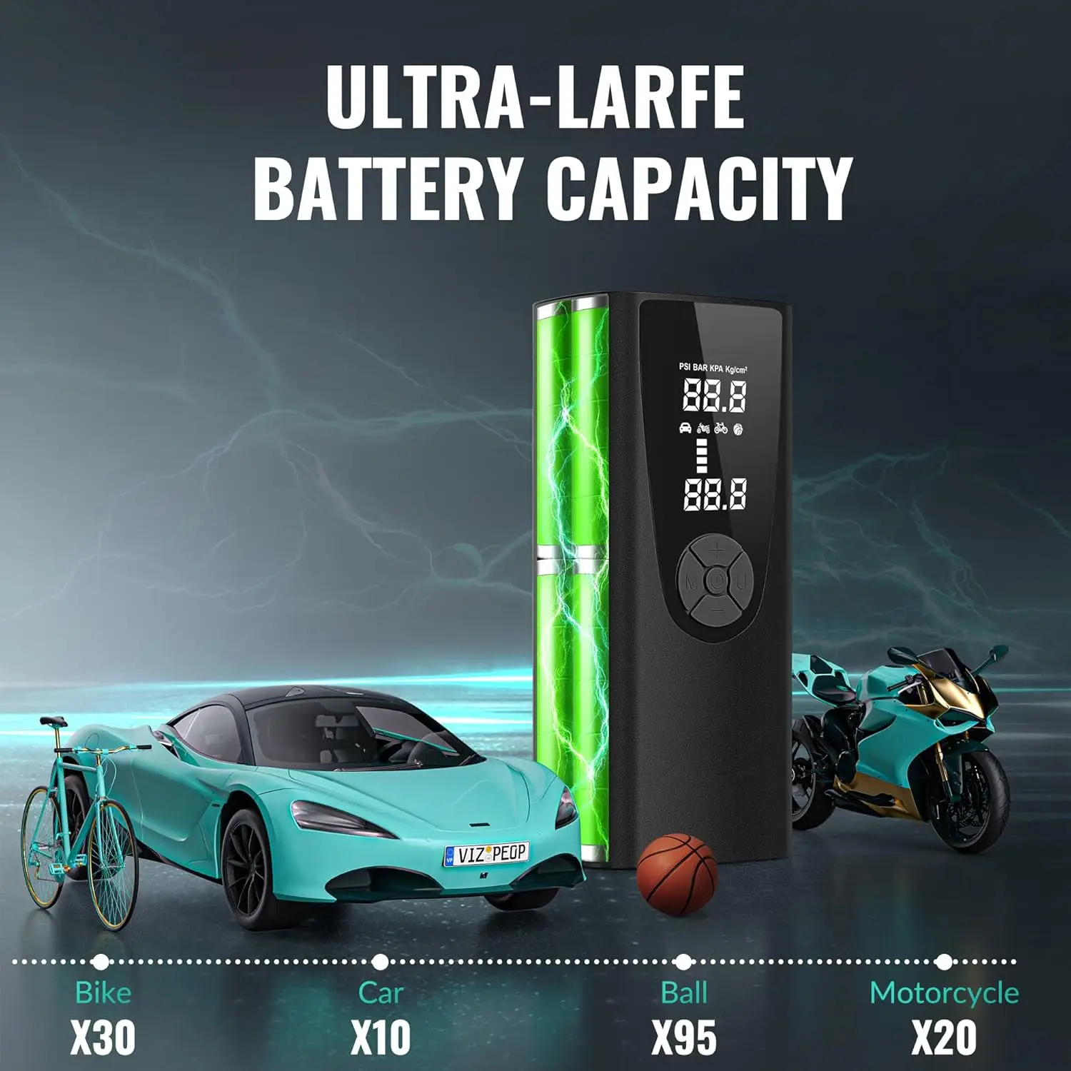 Portable Air Compressor for Car Tires, 180PSI Fast Inflation, Cordless with Pressure Gauge for Motorcycle Bicycle Ball