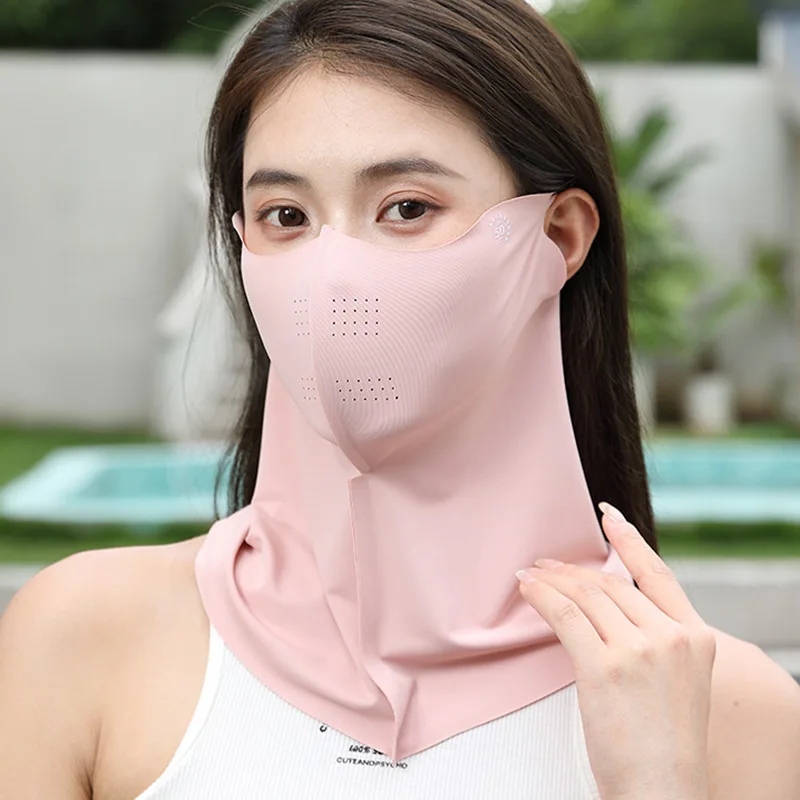 قناع واقي من الشمس من الحرير الجليدي لكامل الوجه، قناع مضاد للأشعة فوق البنفسجية لا يترك علامات، حماية للرقبة للوجه كيني، واقي من الشمس، خفيف و