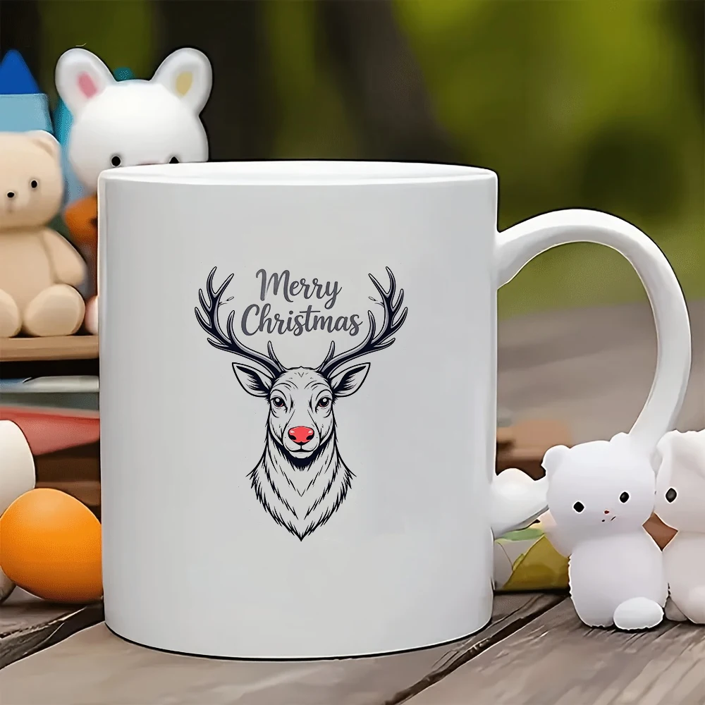 

11oz Cup + Christmas Deer Head Shield Sticker Christmas Gift Kids Water Cup Family Office Coffee Cup