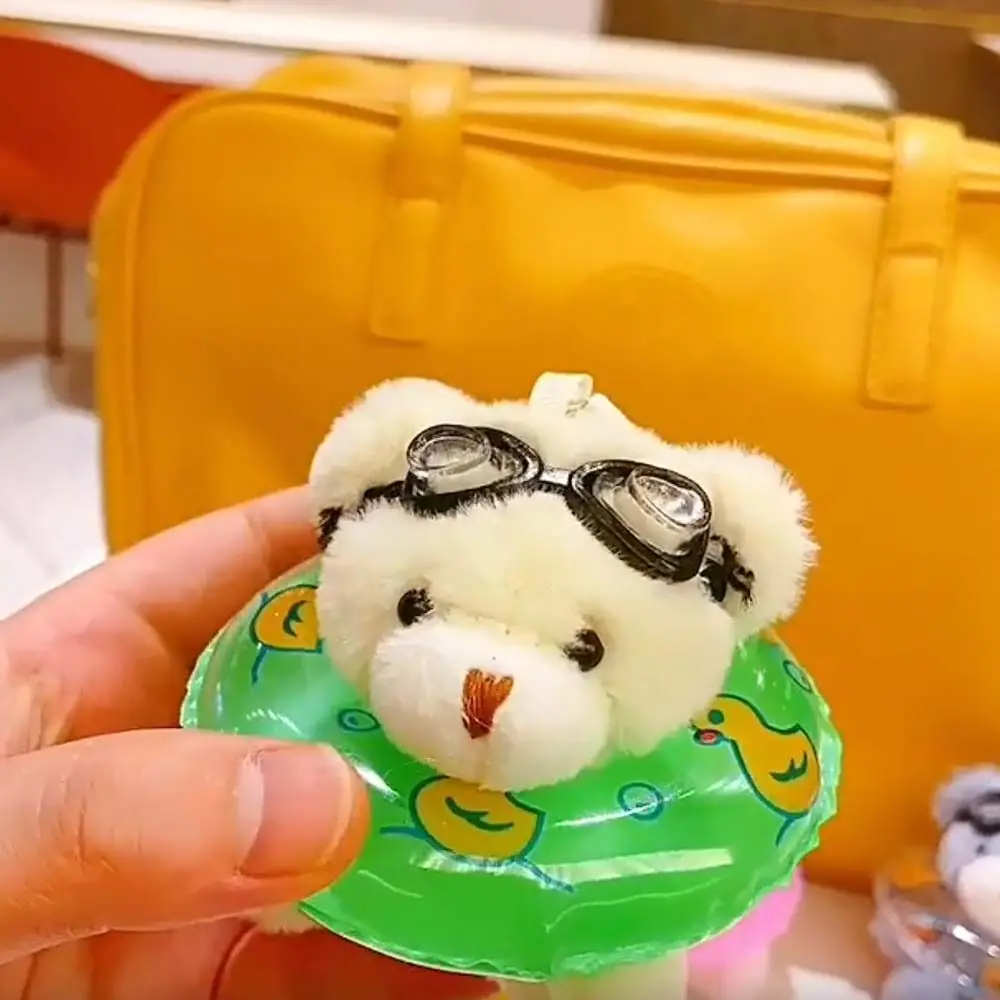 Kawaii PVC Swimming Bear Keychain Cartoon Stuffed Goggles Animal Pendant Transparent Korean Style Plush Bear Key Ring Women