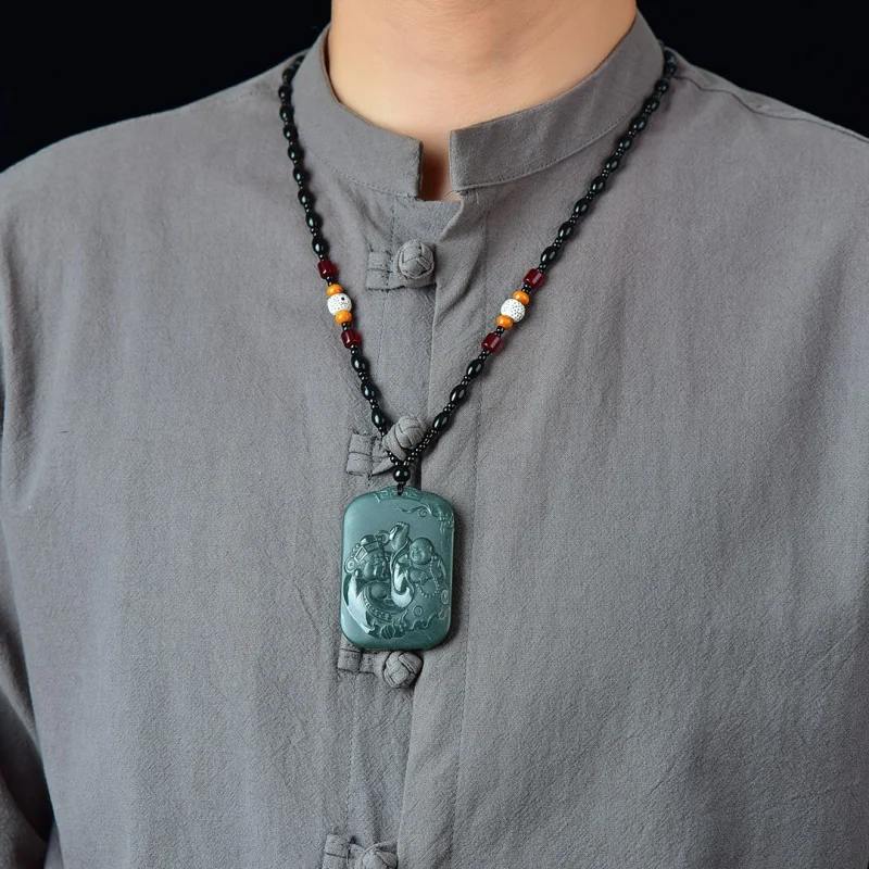 

Exquisite Hetian Pendant Gray Jade People And Wealth