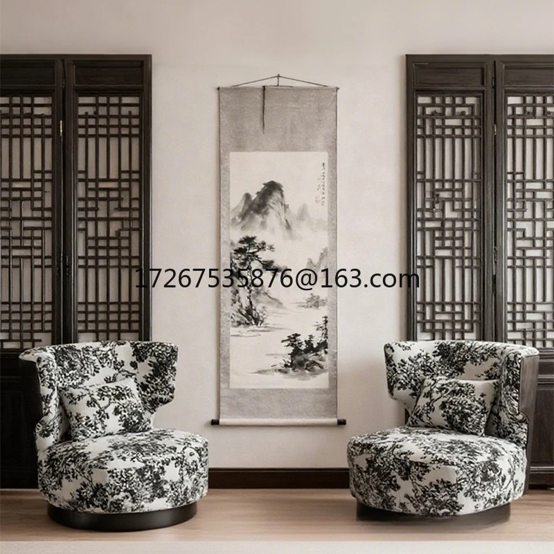 

Chinese retro style single sofa B & B solid wood sofa chair fabric light luxury