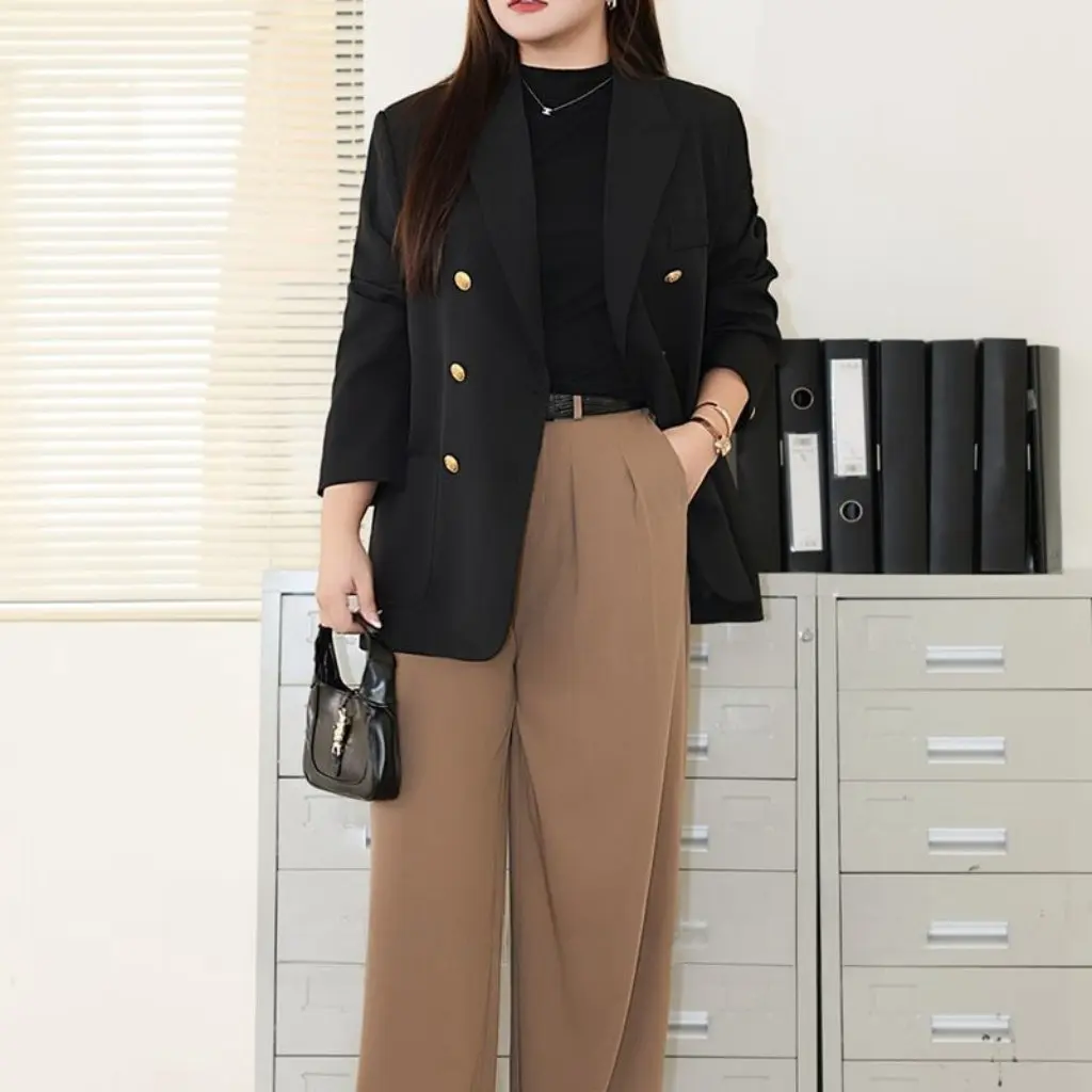 

Плиссированные драпированные широкие брюки с высокой талией, большие размеры, увлажняющий костюм 9117, широкие брюки с высокой талией