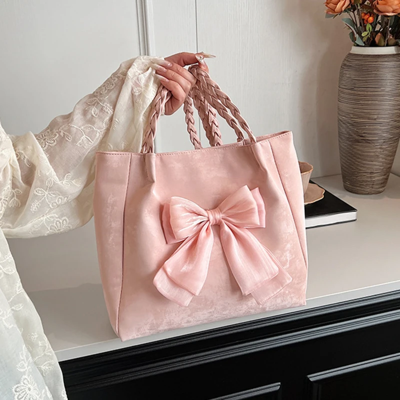 Women's Shoulder Bag with Bows Versatile Casual Hand-held Tote Bag Women's Bag Simple Spacious Trendy Crossbody Bag Commuter Bag