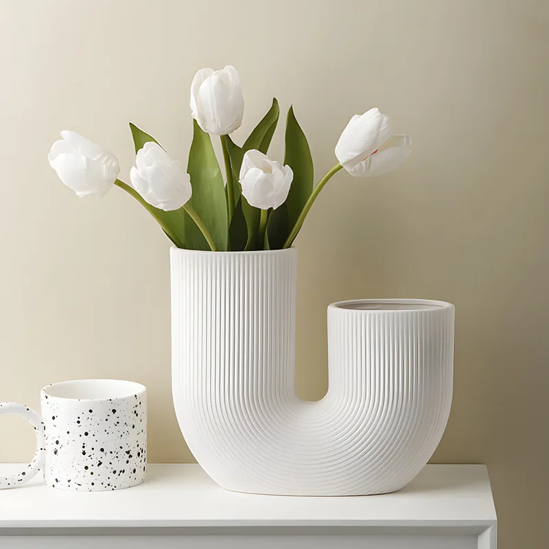 Ins Style Creative Art Sense U-shaped Vase Flower Arrangement High-end Ceramic Vase Home Soft Decoration Flower Ornament