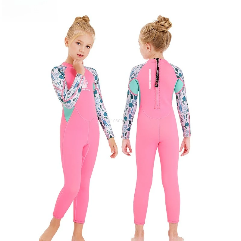 

2.5MM Girls Neoprene Wetsuit Back Zipper Surfing Snorkeling Swimming Suit Long Short Sleeves Kids Freediving Wading Bathing Suit