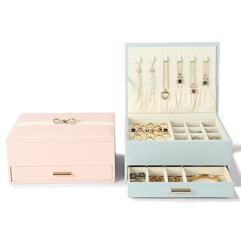 Light luxury jewelry storage box, high-end exquisite necklace, earrings, ring, bracelet box, gold jewelry box, double-layer