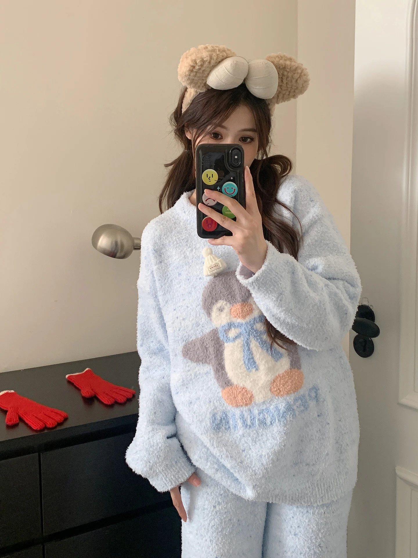thiened-winter-pajamas-women's-soft-fluffy-f-fce-warm-home-clothes-set-outwear-suitable-for-casual-scenarios