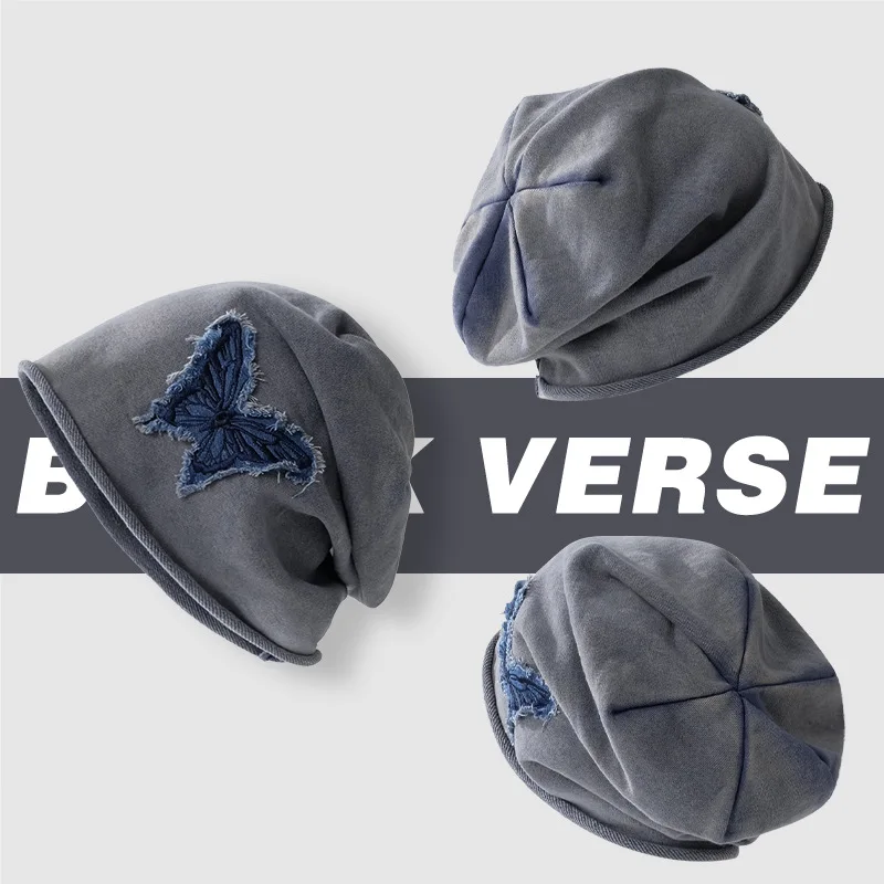 Cappello da ricamo a farfalla primavera autunno Cappello da donna moda casual con teschio Berretto con toppa a farfalla unica Cappello leggero e slouchy