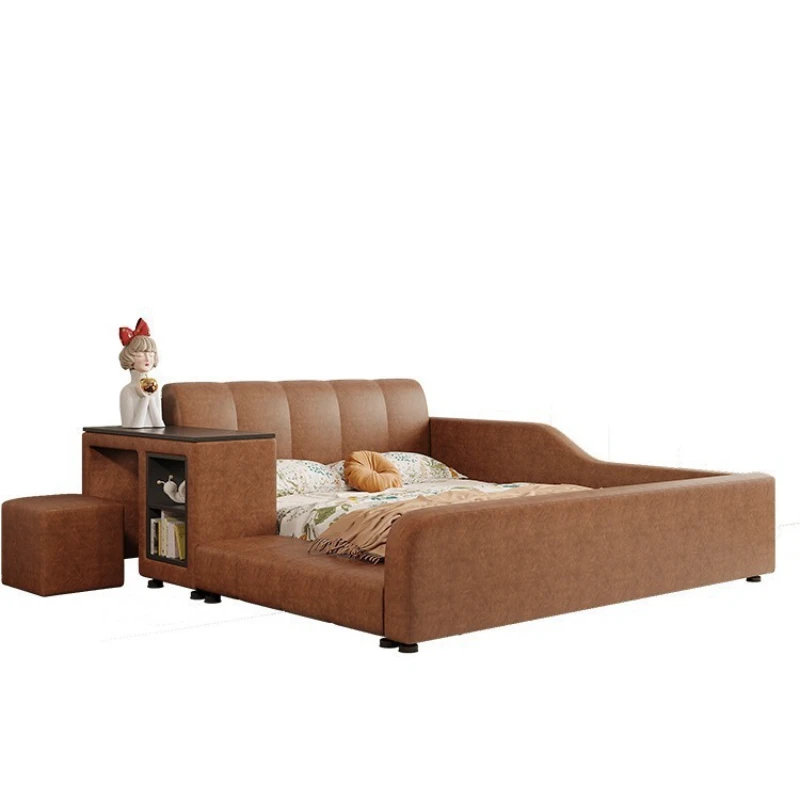 

Solid wood bed Modern minimalist leather double bed