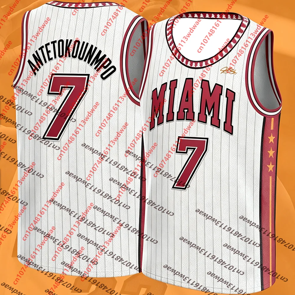 Miami Antetokounmpo#7 Basketball Jersey Unisex Sleeveless Tank Top Special Edition Mesh Vest For Men Women Basketball Sport Fans