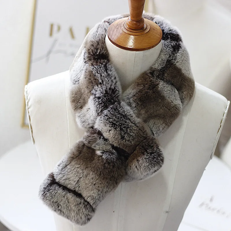 Real Rex Rabbit Fur Scarf For Women Warm Natural Color Double-sided Scarf Natural Rex Rabbit Fur Scarf Winter Fashion Fur Scarf