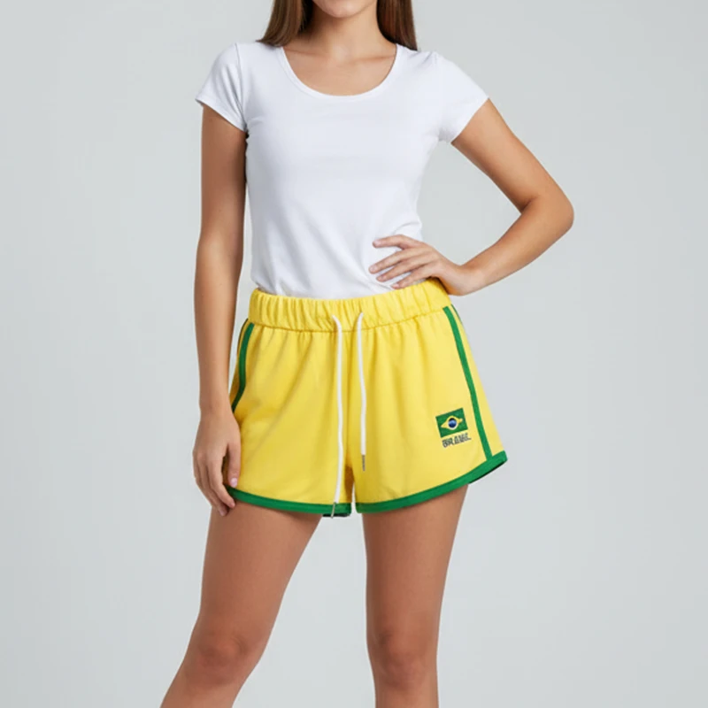Sexy Spice Girl Minimalist Style Shorts Four Seasons New Women Yellow Brazil Embroidery Casual Wide Leg Pant ElasticPersonality