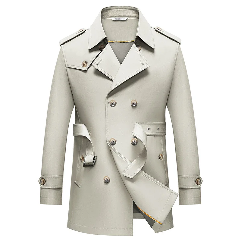 Outono inverno masculino duplo breasted trench moda inteligente causal cor sólida turn down collar blusão masculino inglaterra estilo casacos