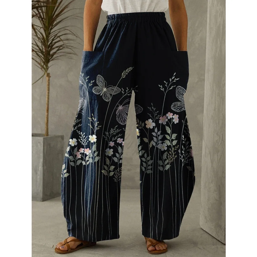 Casual cool all matching pattern print fashion travel wear with all matching fashion loose wide leg comfortable pants girls wear