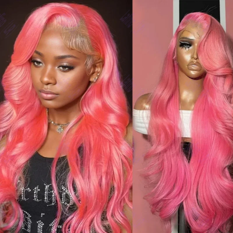 

Body Wave Front Pink Wig 13x6 HD Transparent Lace Preplucked Brazilian Colored Human Hair Cheap Wigs For Women on Sale Clearance