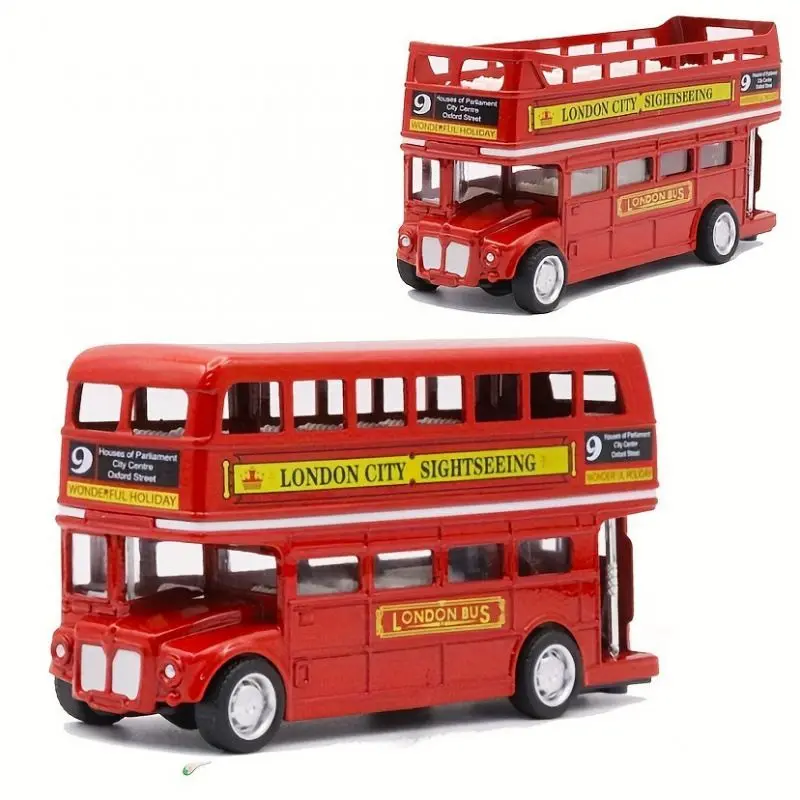 1:64 Vintage British Europe Double Decker Bus Diecast Alloy Car Model Metal Pull Back Simulation Car Toy Decor Antique Kids Toy