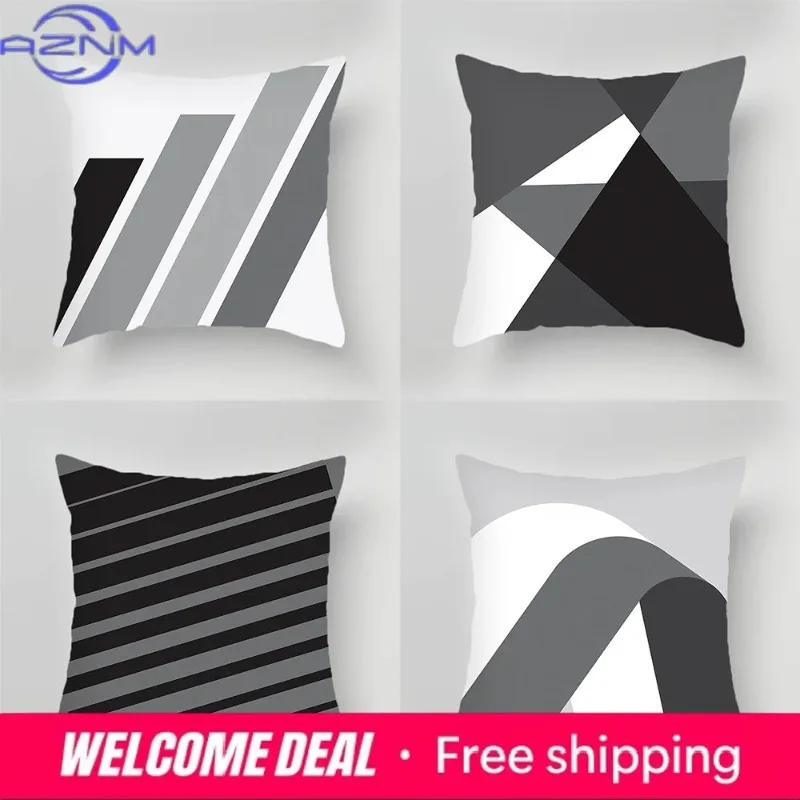 Black and White Gray Geometric Simple Print Pattern Luxury Home Decoration Pillowcase Living Room Sofa Car Cushion Cover