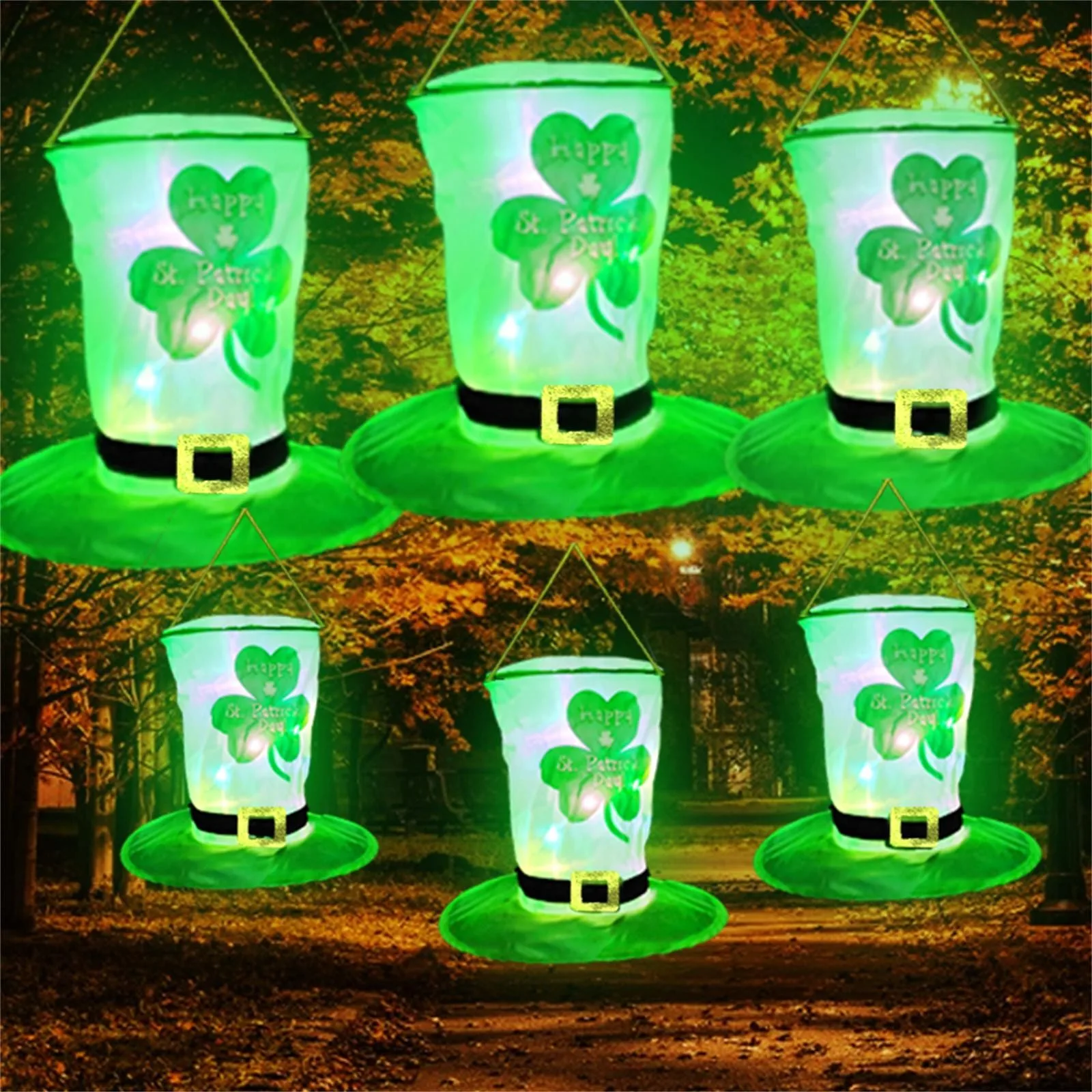 Saint Patrick Leprechaun Top Hat Lights Decoration Lucky Shamrocks Top Hat Lights Green Party Irish Hats ST Patrick's Day Decor