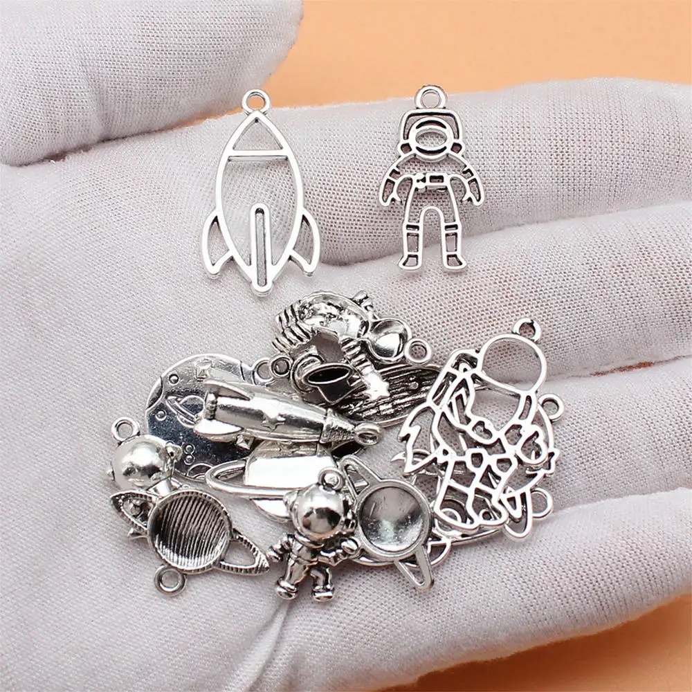 Accessories For Jewelry Astronaut Spaceman Rocket Alien Cosmic Planet Charms Collection  Lot Couple Pendants 16pcs