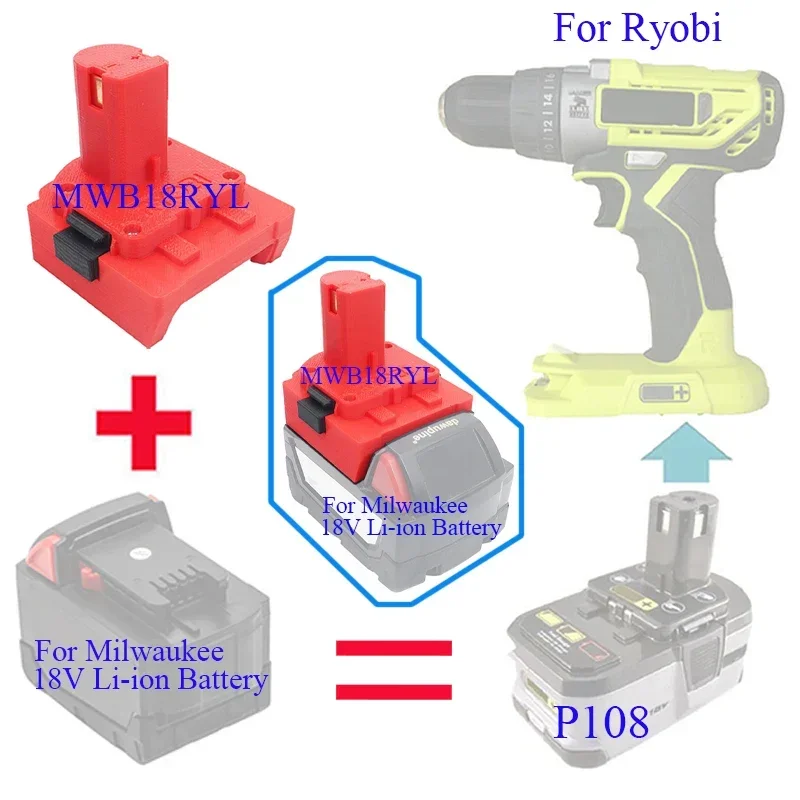 MWB18RYL Converter Adapter Junctor For Milwaukee For M18 18V Li-ion Battery For Ryobi Nickel Lithium One+ Machine P103 P108 P200