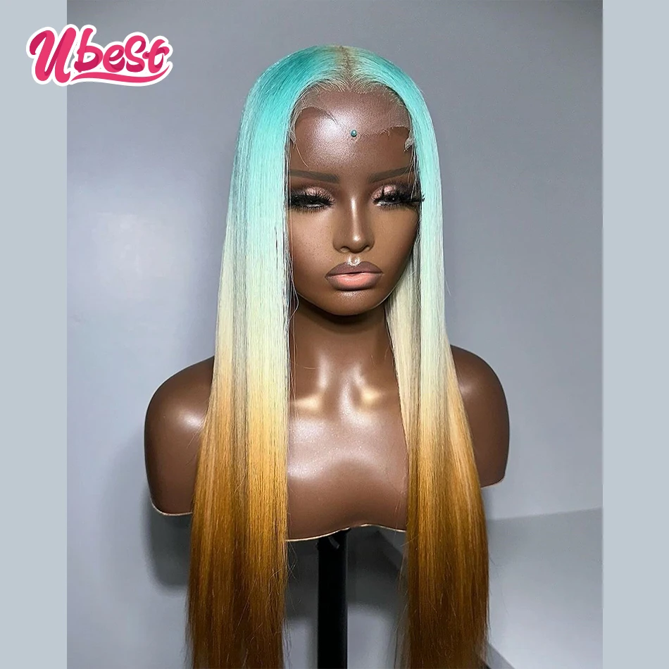 Turquoise 613 Brown Colored Straight 13x6 Lace Front Wigs Brazilian Human Hair Transparent  200％ Density Pre Plucked For Women