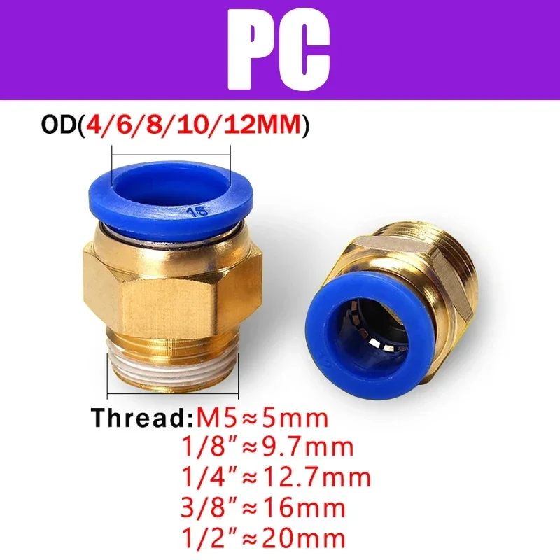 PC PCF SL PL PB Pneumatic Quick Connector Push In 4mm 6mm 8mm 10mm 12mm Hose Tube Air Fitting Pipe Thread 1/8 1/4 3/8 1/2 BSPT