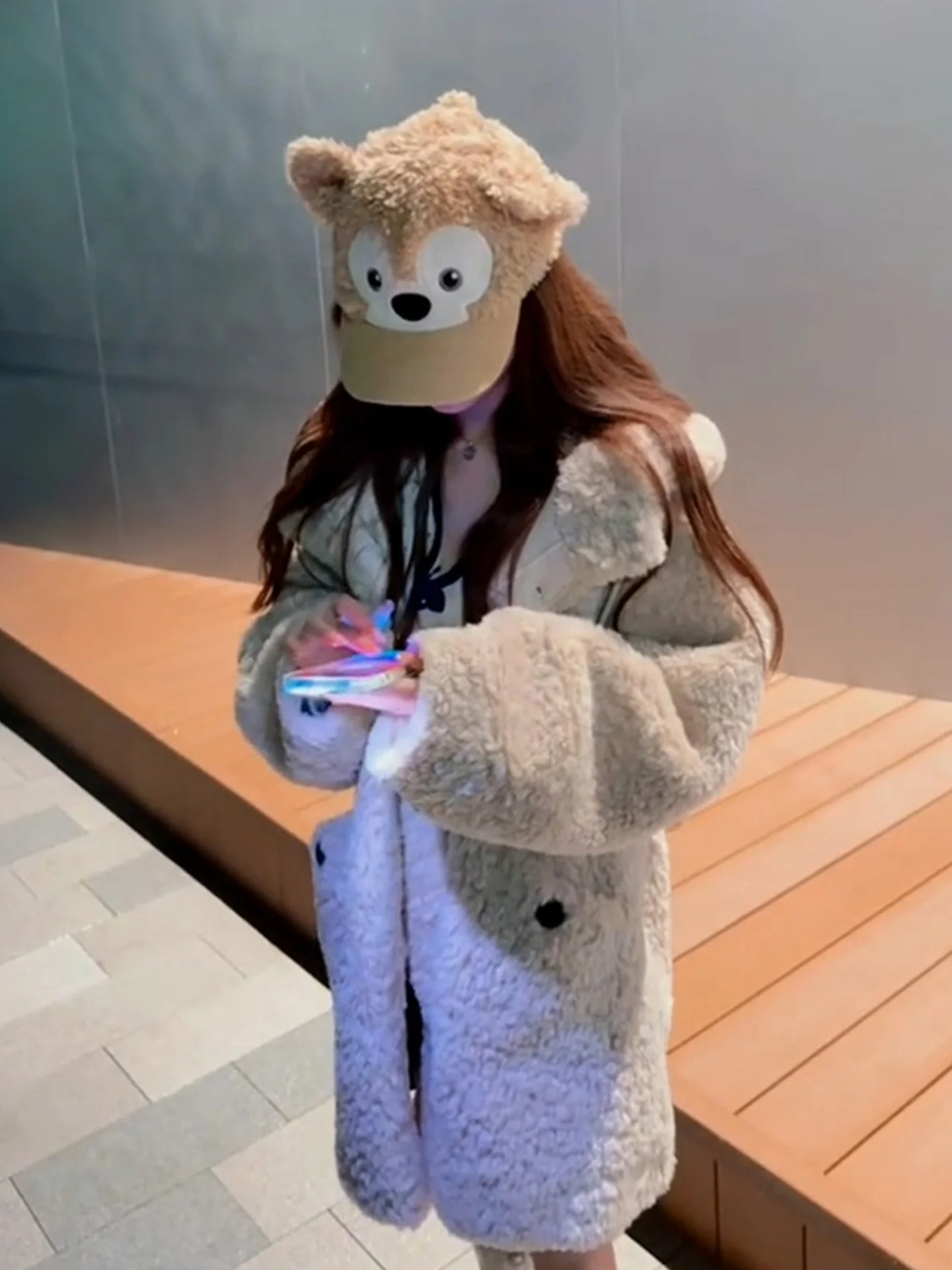 韓国製スレティエンエドラムファーフード付きジャケット レディース秋冬新作ファション イニシャルウィンターコート 暖かいスタンドフィットコート