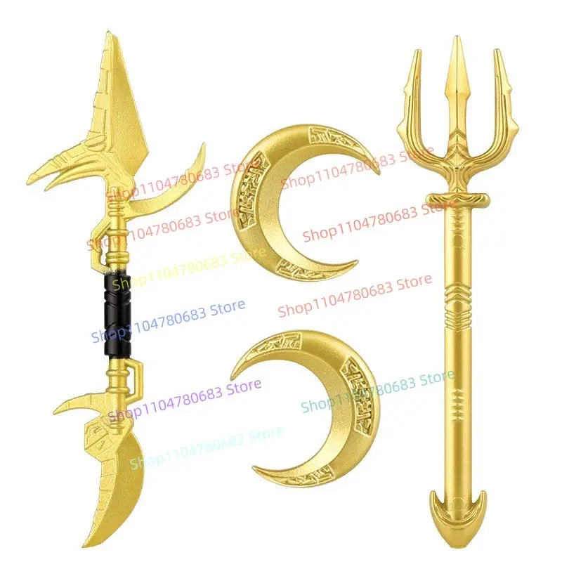 Blocos de construção acessórios tridente dourado luar dardo montagem modelo peça exibição anime dos desenhos animados brinquedo decorativo presente do feriado