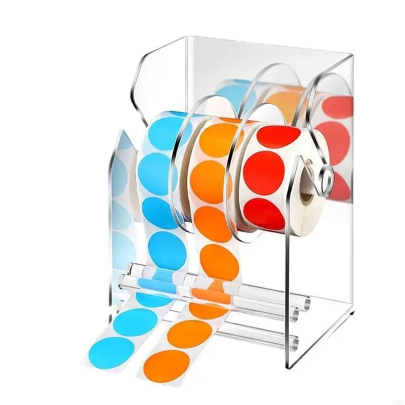 Y88C Practical Adjustable Acrylic Sticker Roll Dispenser With Clear Label Holders Convenient for Efficient Organization