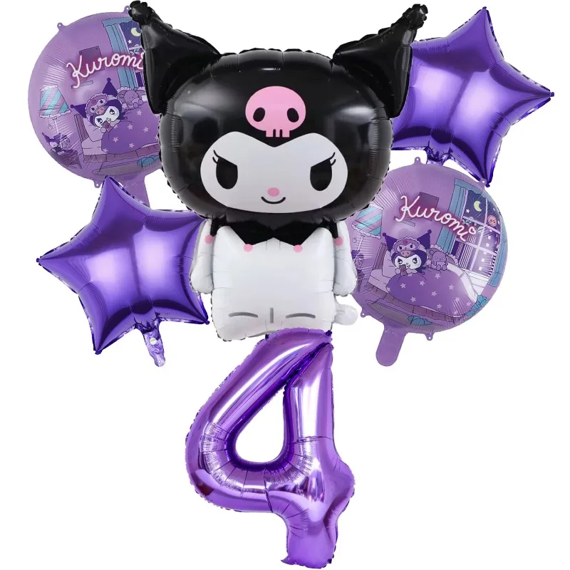 Kuromi-Conjunto de globos de cumpleaños para niña y niño, decoración de fiesta, traje de globos con número, adornos Kawaii, telón de fondo,