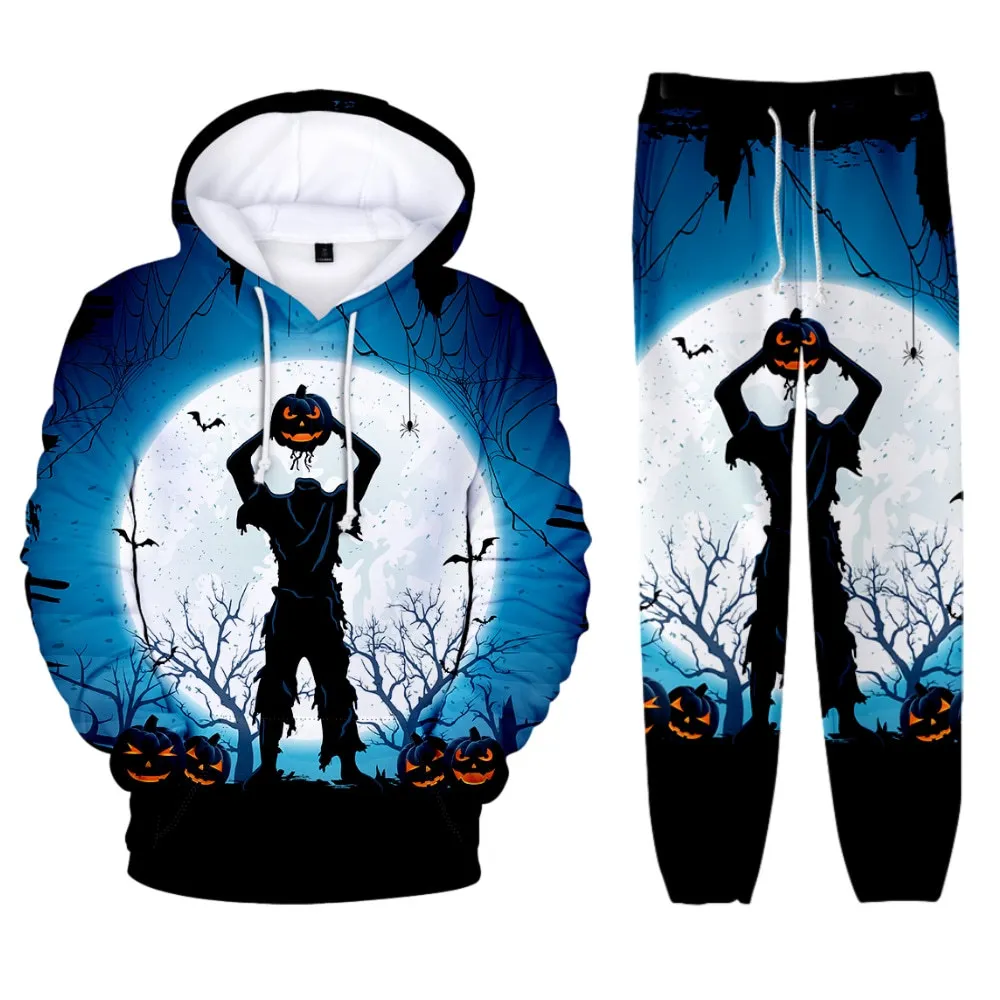 Creative Halloween Autumn Winter 3D Printed Boys Girls Tracksuit Set Casual Hoodie And Pants 2pcs Sets Fashion Unisex Clothing