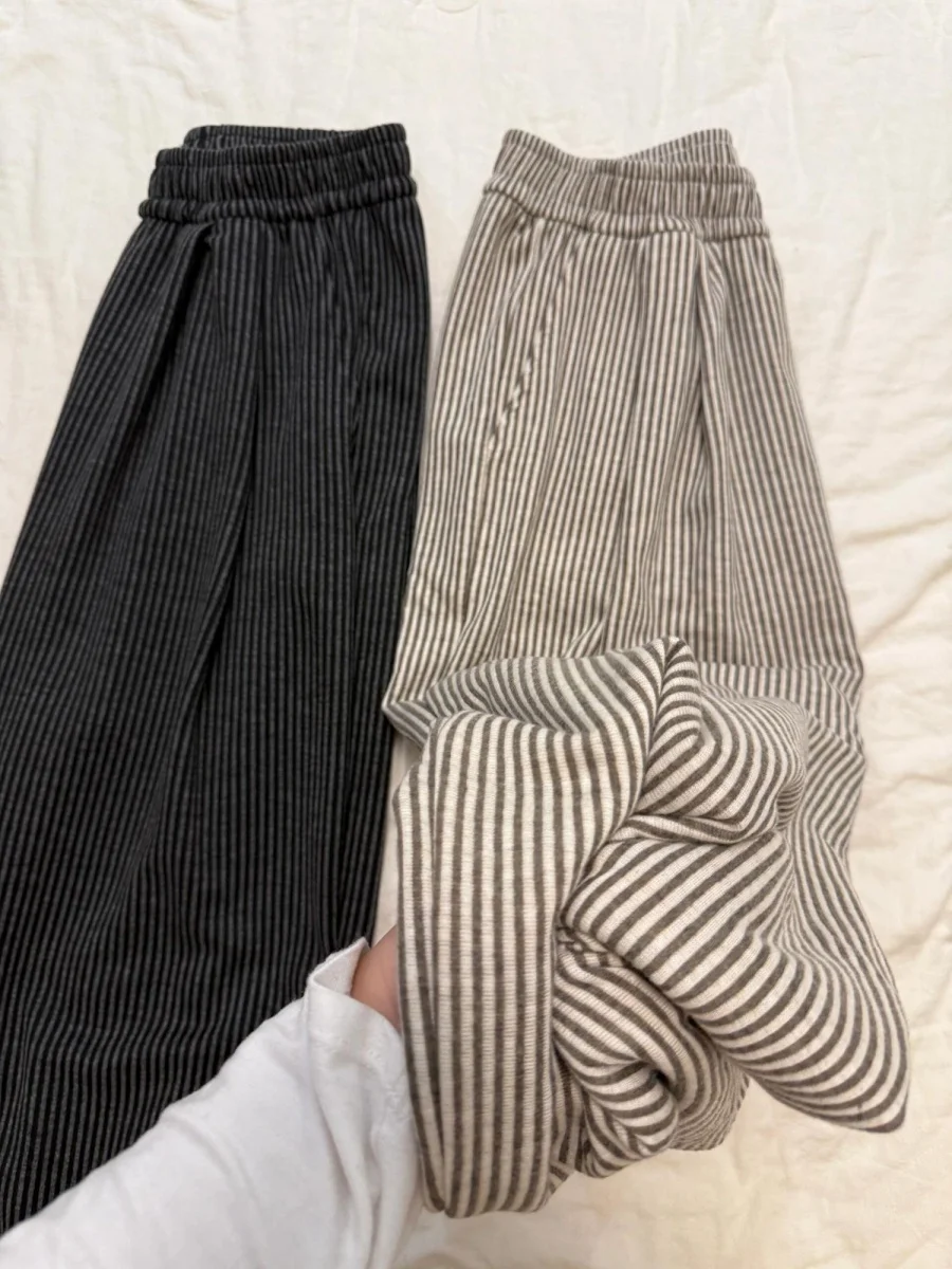 

Брюки унисекс с высокой талией в полоску, свободные повседневные брюки, весенне-осенние широкие брюки в винтажном корейском стиле, удобные повседневные брюки