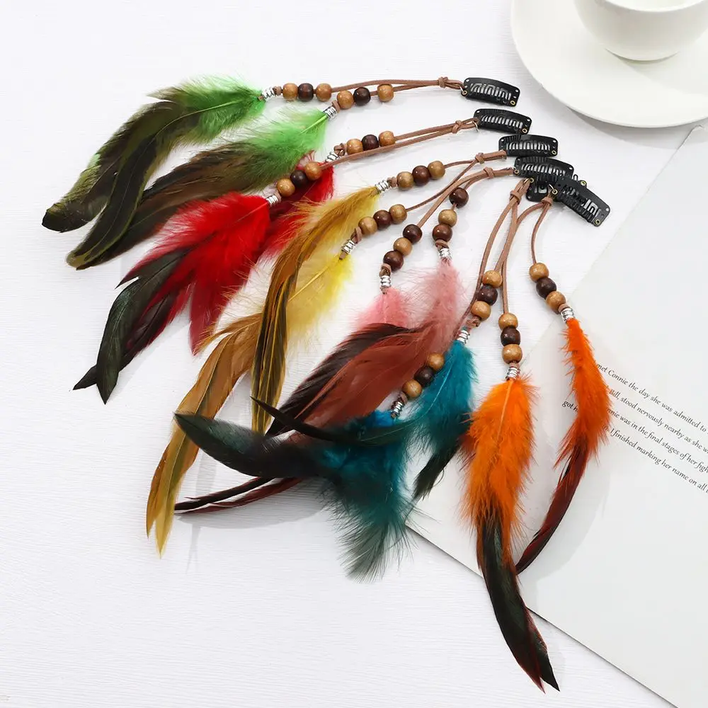 Mode Feder Haars pange Haar Stirnband Haar verlängerung Fee Boho farbige Haar teile indische Hippie Quaste Stammes kopfschmuck