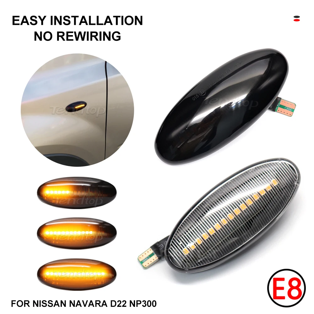 2x динамический светодиодный указатель поворота, боковой габаритный фонарь для Nissan Navara D22 NP300 1998-05 Datsun Frontier Fiera PickUp Terrano Skystar