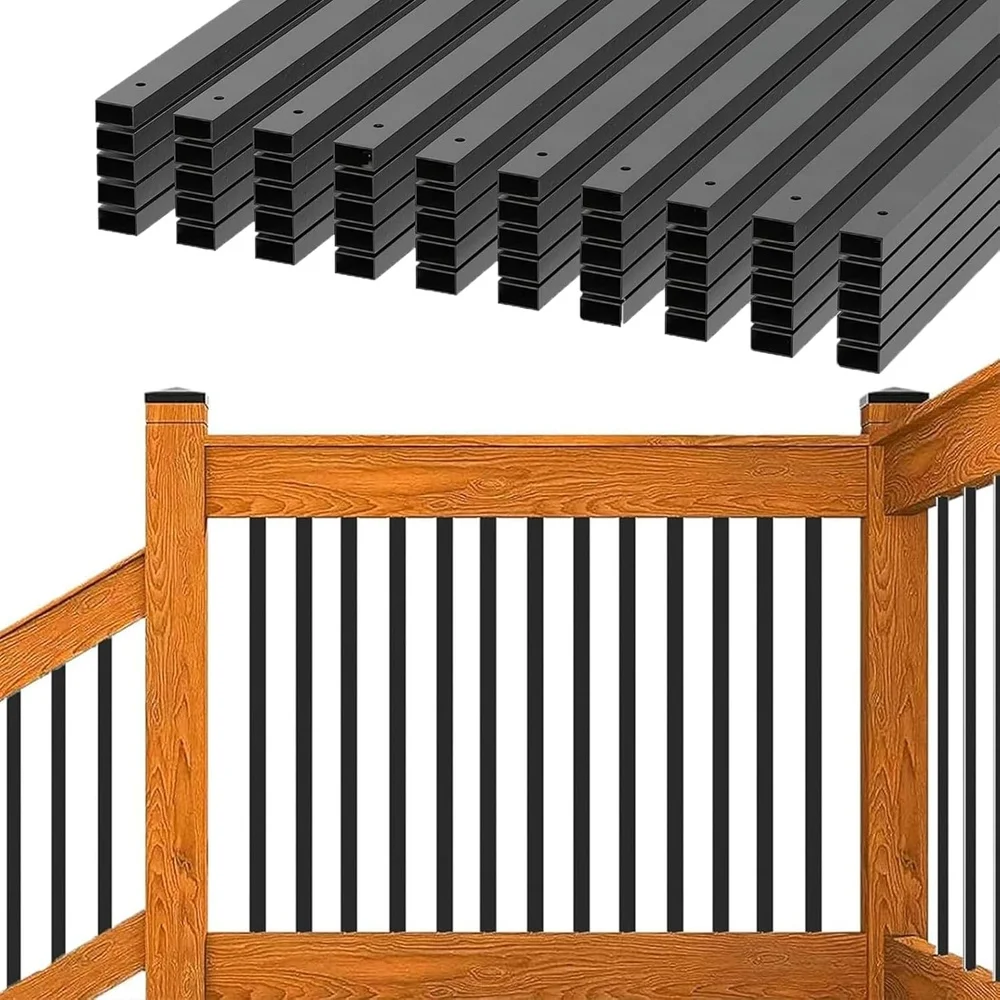 26 Pack 36 Inch Black Metal Deck Balusters Hollow Rectangle Stair Railing Spindles Durable Rust-Resistant DIY Installation