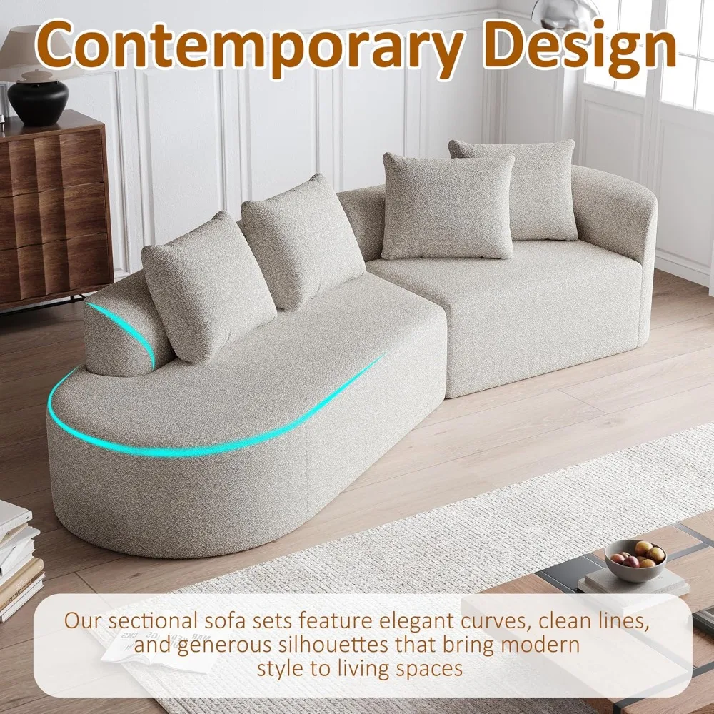 Современный 4-местный изогнутый диван из синели в стиле облаков с 4 подушками, глубокими и широкими сиденьями, готовый к использованию сжатый блок, секционный C