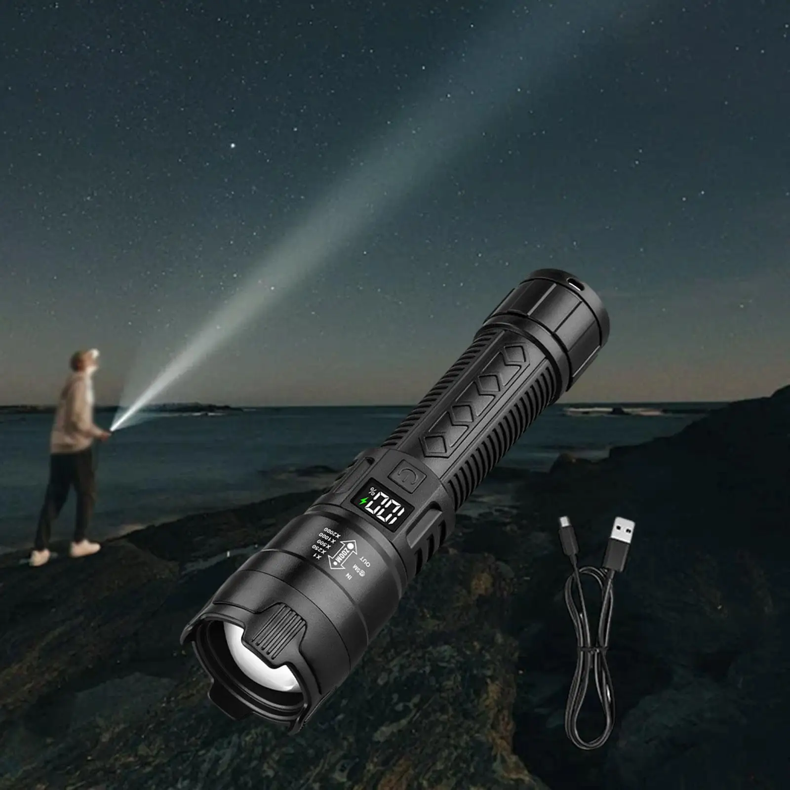 

Ручной фонарик перезаряжаемый яркий водонепроницаемый масштабируемый фонарик для домашнего пешего туризма, автомобиля, гаража, путешествий, резаков электроэнергии