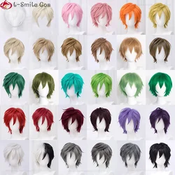 High Quality 30cm Black Pink Red Short Hair For Boy Party Synthetic Heat Resistant Hair Halloween Anime Colourful Wigs + Wig Cap