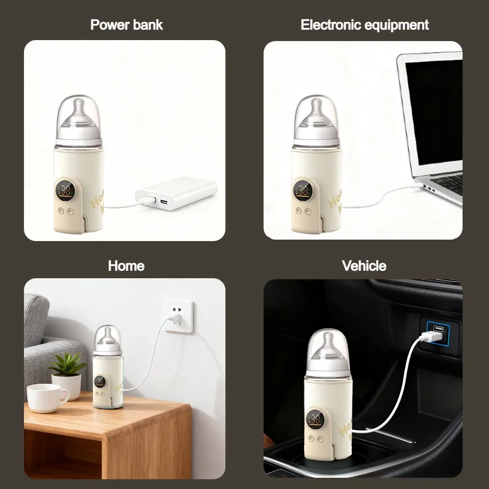 10000mAh Portable Baby Bottle Warmer Rechargeable Newborn Feeding Bottle Heater Smart Constant Temperature 10hrs Fast Heating