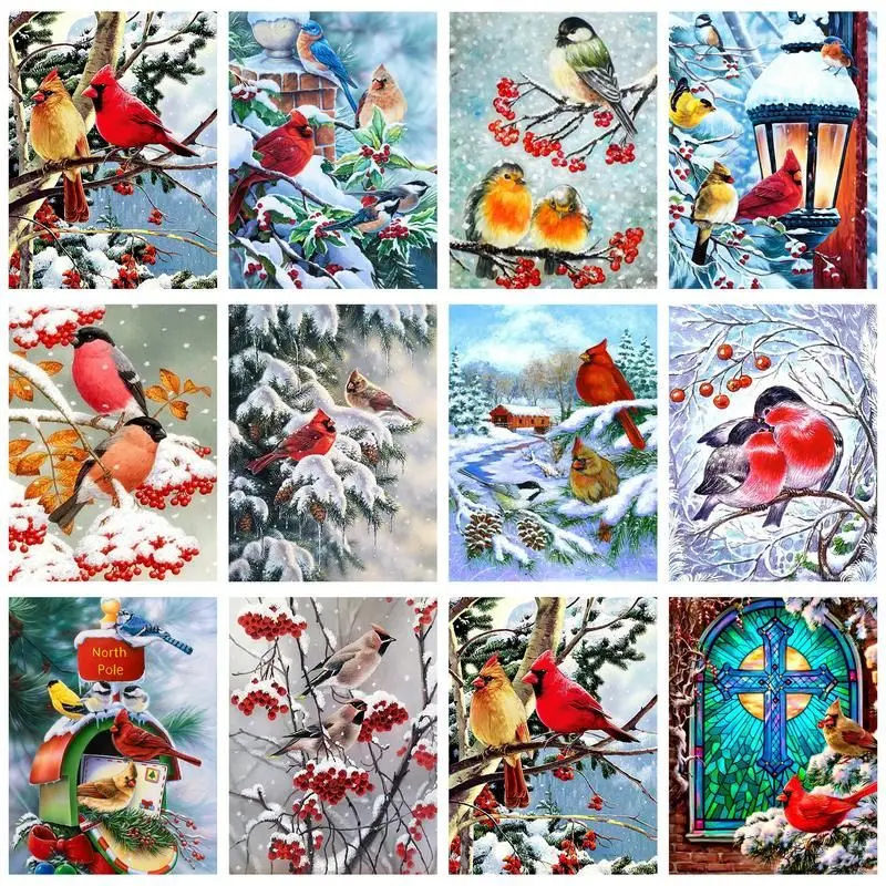 

CHENISTORY DIY Pictures By Numbers Winter Bird Painting By Number Hand Painted Paintings Drawing On Canvas Gift Kits Home Decor