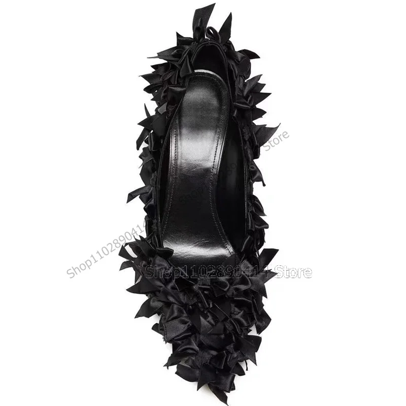 Black Flower Decor Pointed Toe Pumps Slip On Women Shoes Stilettos High Heels Novel Fashion Sexy Lady 2023 Zapatos Para Mujere