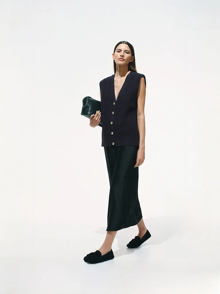 

H&M Winter Women's Rib Knitted Vest 277283 V-ne Regular Length Pure Color Cotton 60% Acrylic 40% Fiber