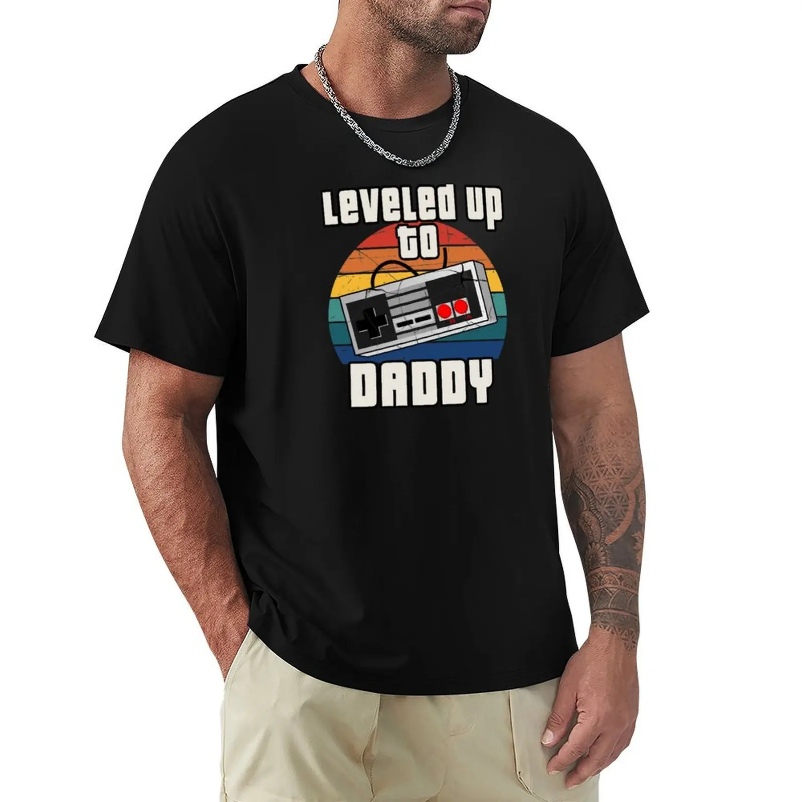 

Leveled up to daddy T-Shirt Short sleeve tee funny costumes Men's cotton t-shirt