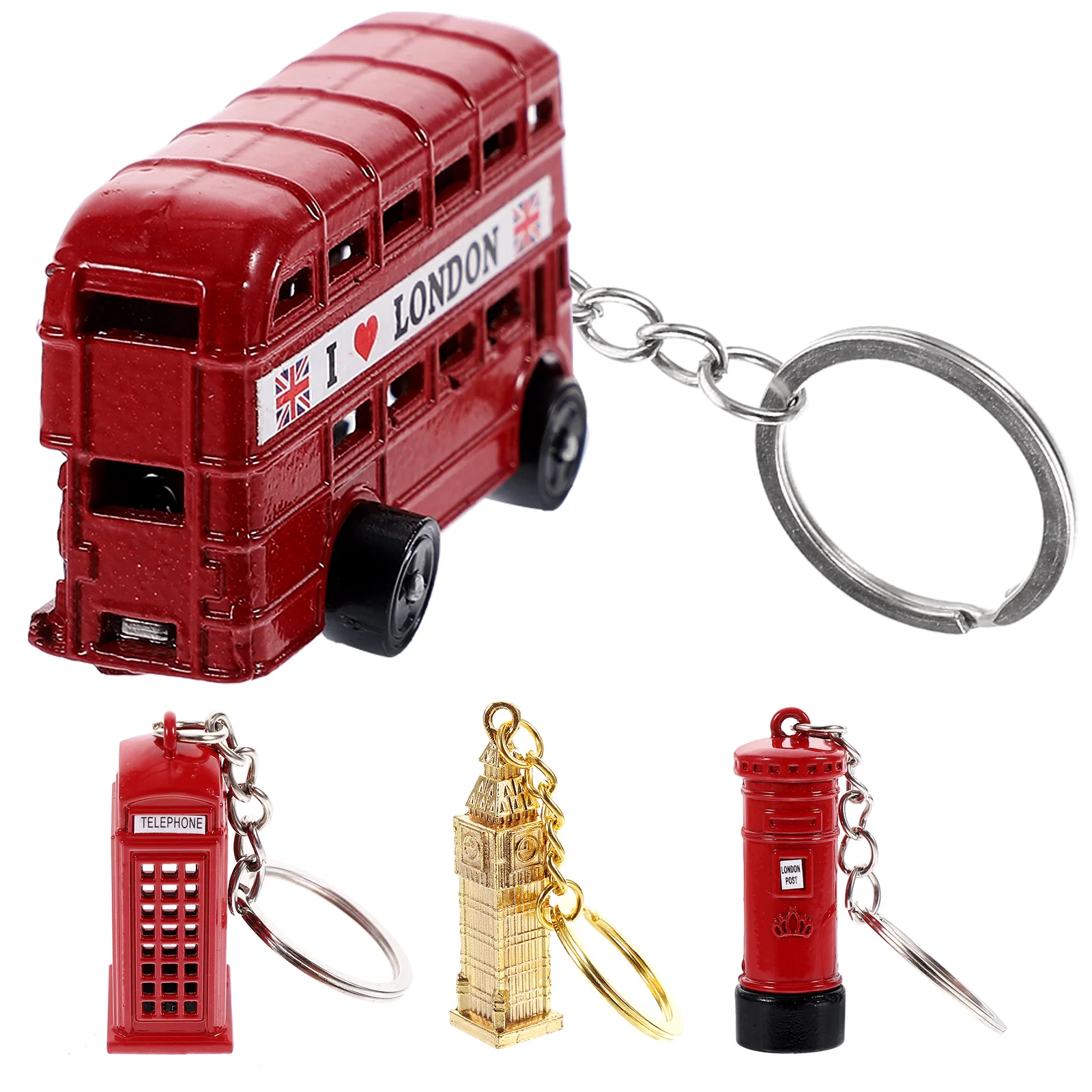 

4 Pcs Key Chain Big Ben Keychain Mailbox Hanging Pendant Car Stickers Decorations Alloy Bag Zinc Travel Tote