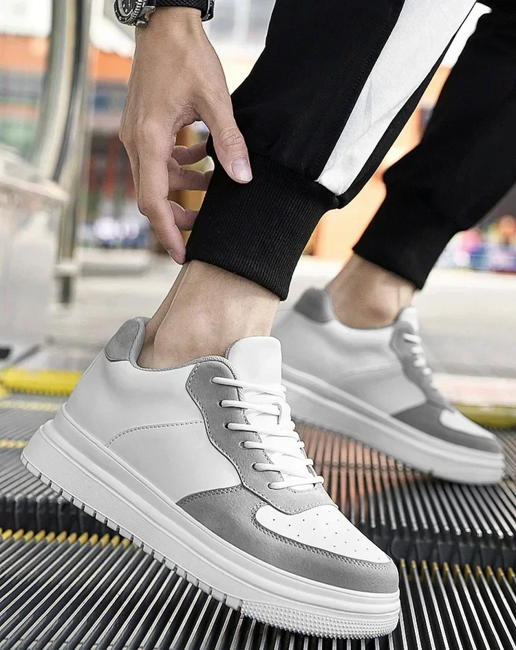 New Height Increasing Shoes for Men 10cm Invisible Elevator Sneakers White Leathe Sport Zapatillas De Hombre Big Size 46