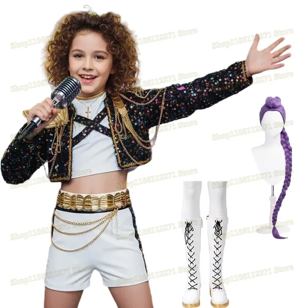 Anime KPop Demon Hunters Zoey Cosplay Kostuum Pruik Jas Rok Dassen Kwasten Rekwisieten Huntrix Jurk Voor Vrouwen Meisjes Huntrix Party