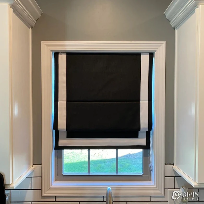 Modern Black Color With White Border Trims Roman Shades Light Filter/Blackout Window Blinds For Living Room Easy to Install